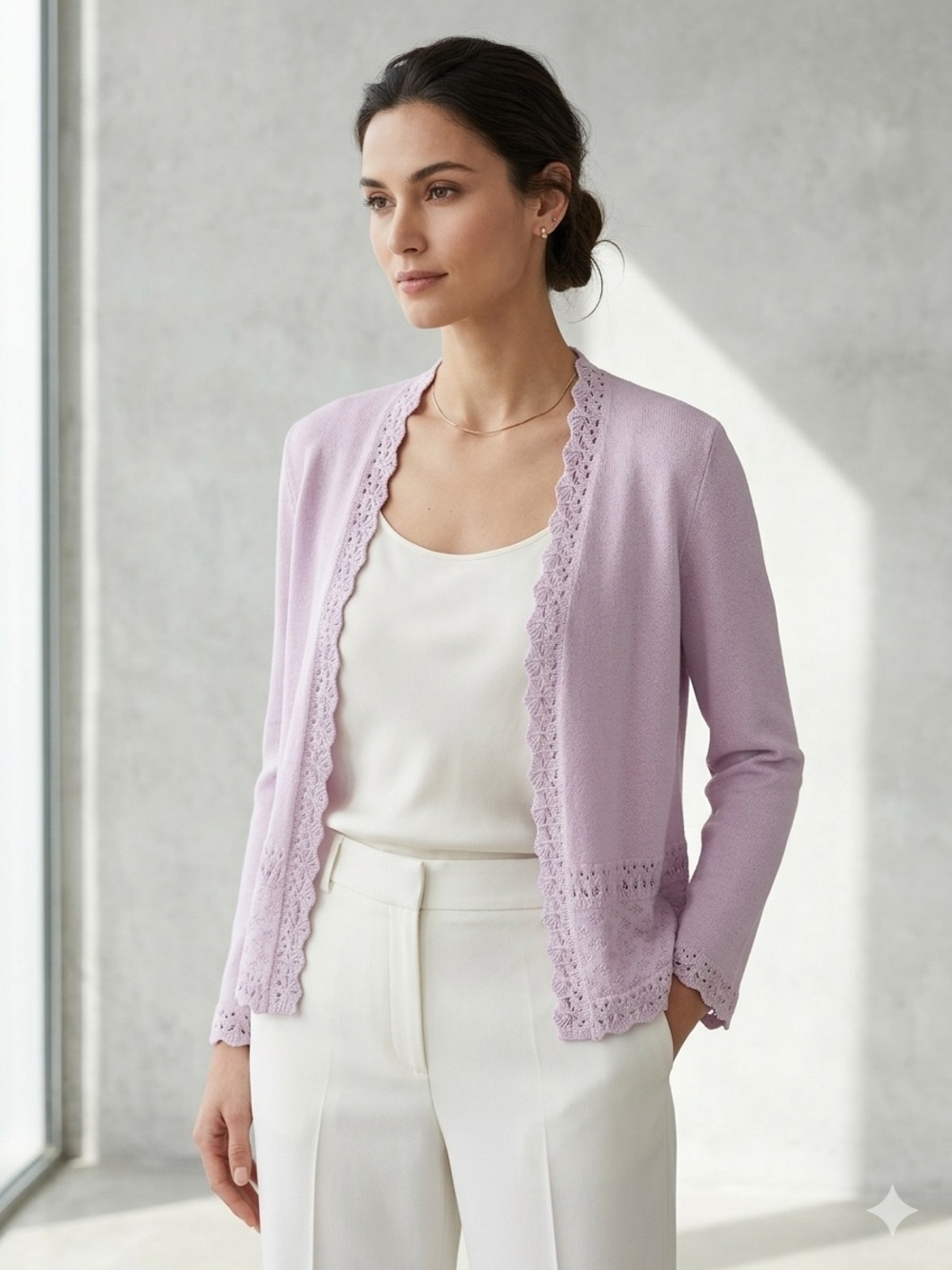 Vintage St. John Collection Lavender Open Front Cardigan Sweater Scalloped 4